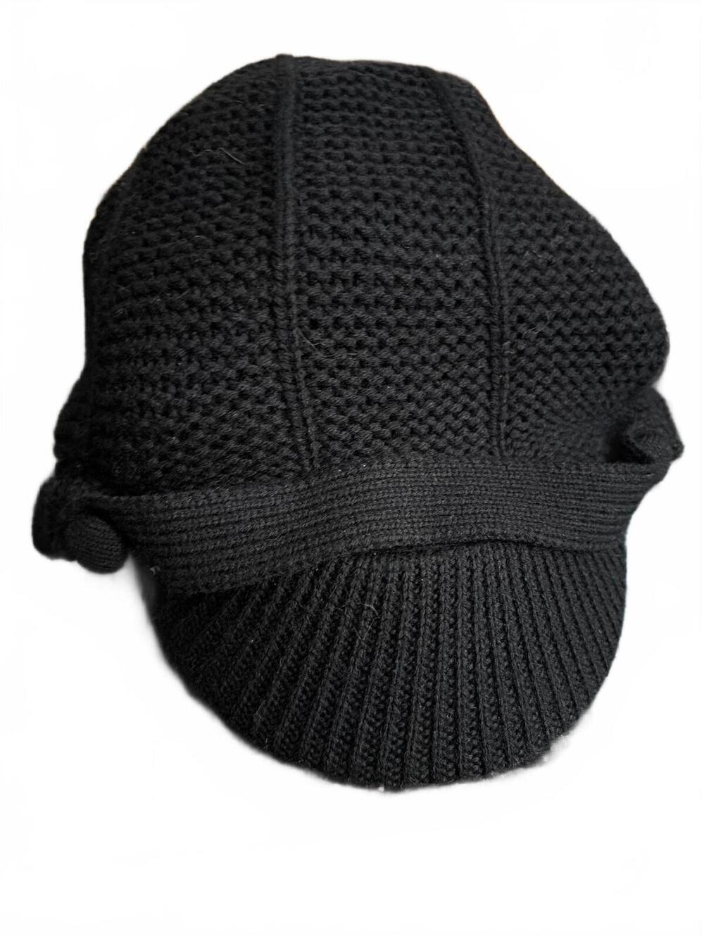 Banana Republic Extra Fine Merino Wool Black Knit Newsboy Cap OS
